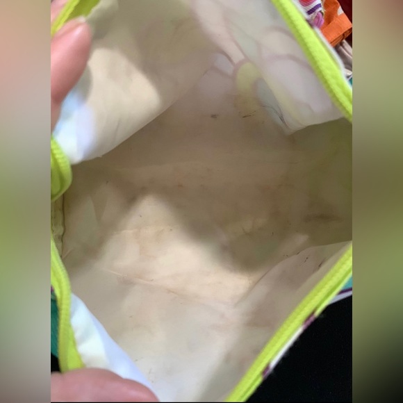 Clinique retro teal and lime green print zippered make up bag - Picture 5 of 7